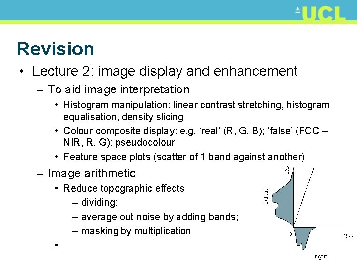 Revision • Lecture 2: image display and enhancement – To aid image interpretation 255