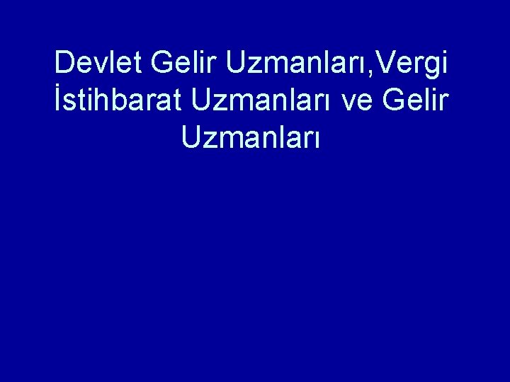 Devlet Gelir Uzmanları, Vergi İstihbarat Uzmanları ve Gelir Uzmanları 