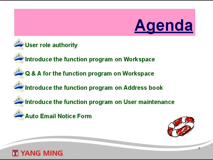 Agenda User role authority Introduce the function program on Workspace Q & A for