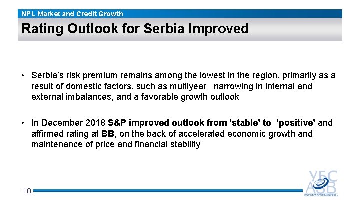 NPL Market and Credit Growth Rating Outlook for Serbia Improved • Serbia’s risk premium