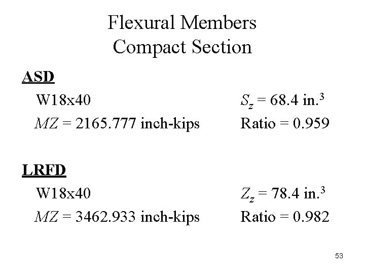 Flexural Members Compact Section ASD W 18 x 40 MZ = 2165. 777 inch-kips