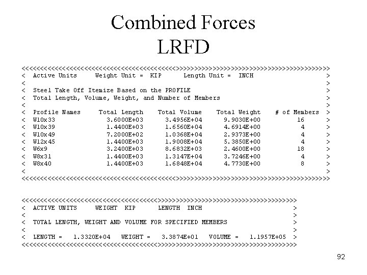 Combined Forces LRFD <<<<<<<<<<<<<<<<<<<<<>>>>>>>>>>>>>>>>>>>>> < Active Units Weight Unit = KIP Length Unit =