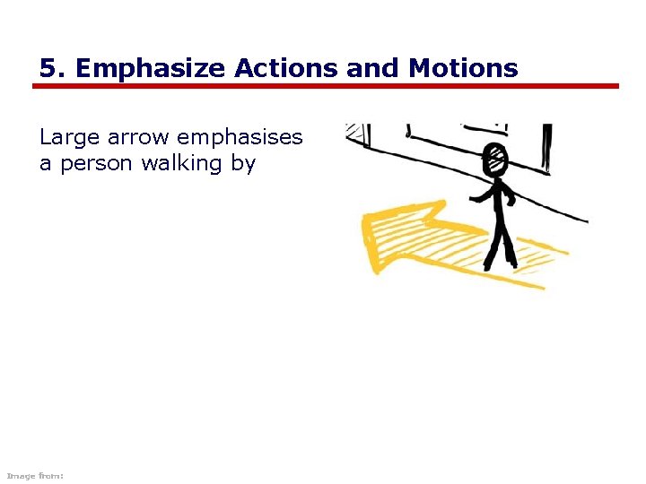 5. Emphasize Actions and Motions Large arrow emphasises a person walking by Image from: