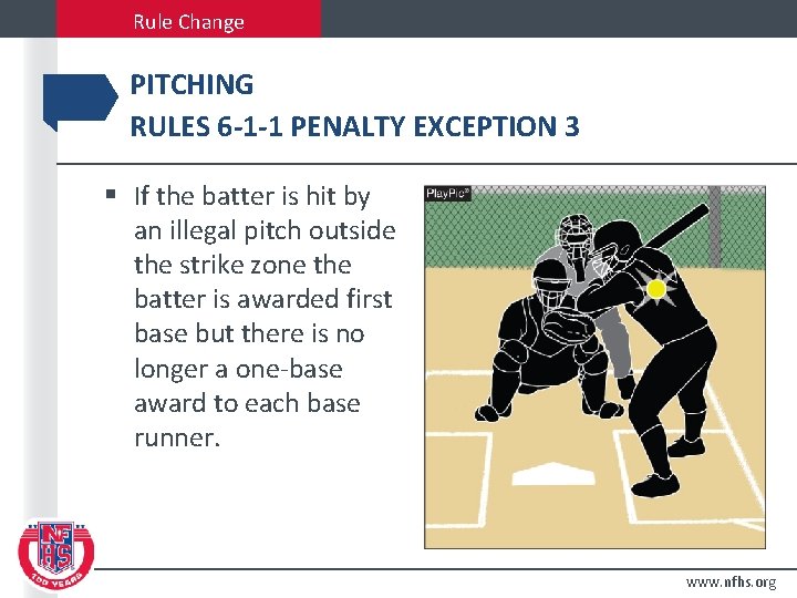 Rule Change PITCHING RULES 6 -1 -1 PENALTY EXCEPTION 3 § If the batter