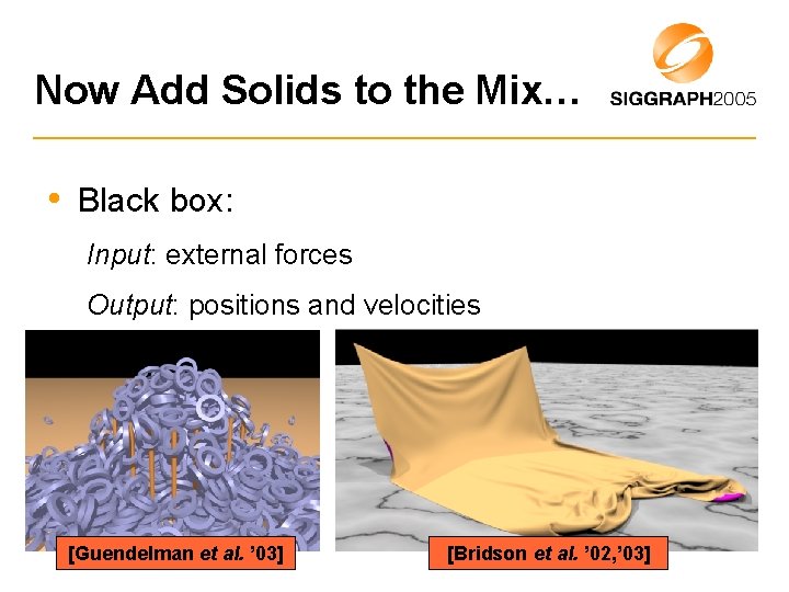 Now Add Solids to the Mix… • Black box: Input: external forces Output: positions