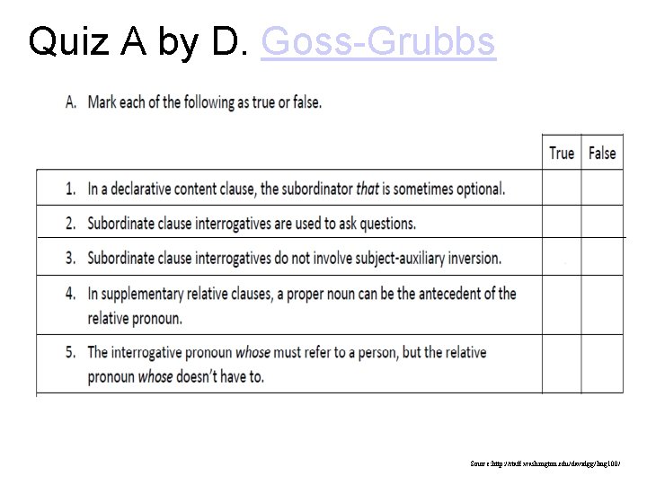 Quiz A by D. Goss-Grubbs Source: http: //staff. washington. edu/davidgg/ling 100/ 