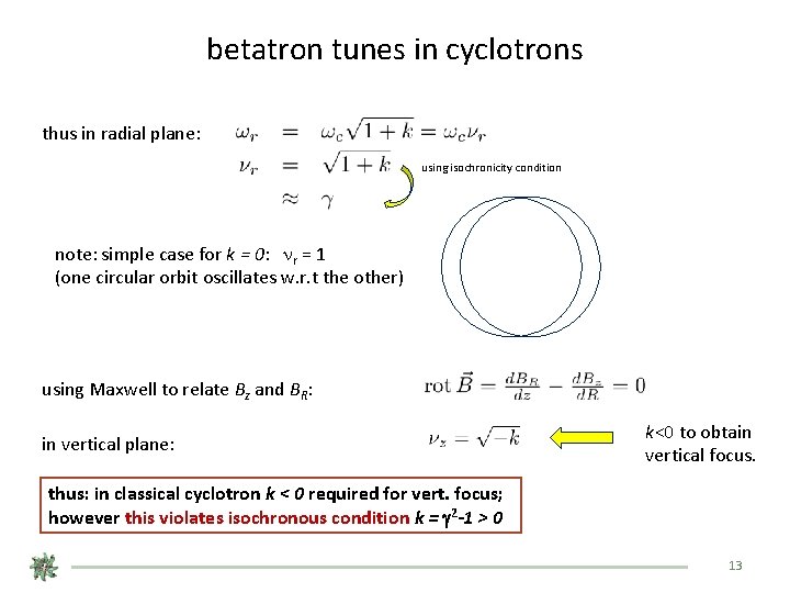 betatron tunes in cyclotrons thus in radial plane: using isochronicity condition note: simple case