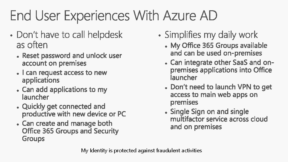  • • My Identity is protected against fraudulent activities 