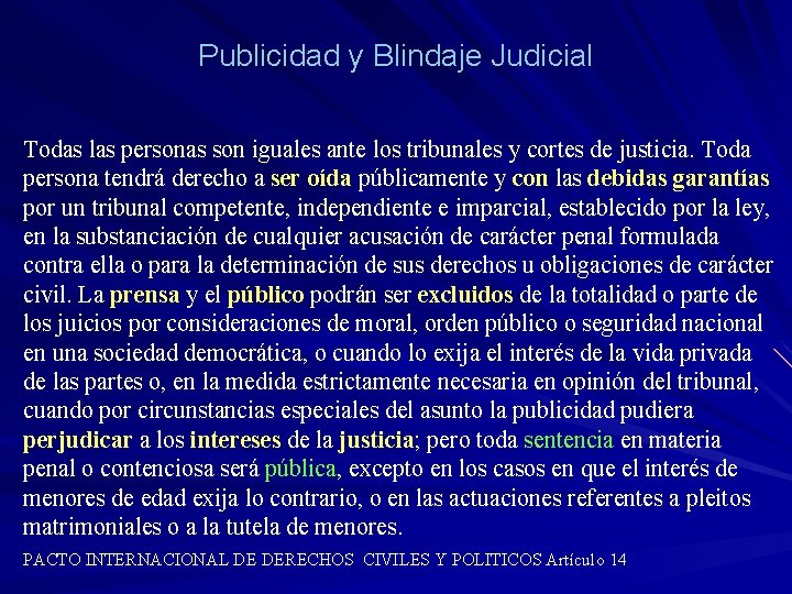 Publicidad y Blindaje Judicial Todas las personas son iguales ante los tribunales y cortes