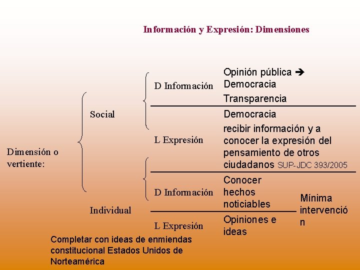 Información y Expresión: Dimensiones Opinión pública D Información Democracia Transparencia Social L Expresión Dimensión