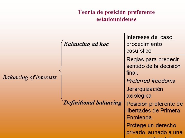 Teoría de posición preferente estadounidense Balancing ad hoc Balancing of interests Intereses del caso,