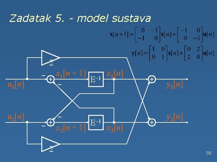 Zadatak 5. - model sustava 2 x 1[n + 1] u 1[n] u 2[n]