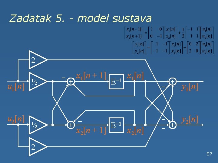 Zadatak 5. - model sustava 2 u 1[n] u 2[n] ½ ½ 2 x