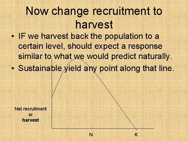 Now change recruitment to harvest • IF we harvest back the population to a