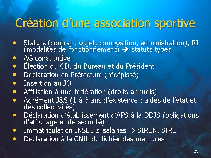 Création d’une association sportive • Statuts (contrat : objet, composition, administration), RI • •