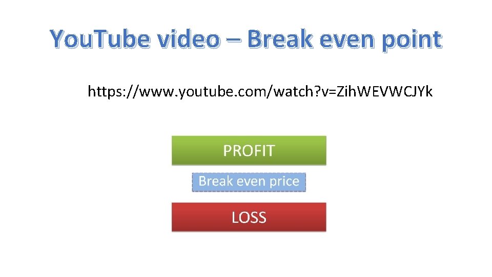 You. Tube video – Break even point https: //www. youtube. com/watch? v=Zih. WEVWCJYk 