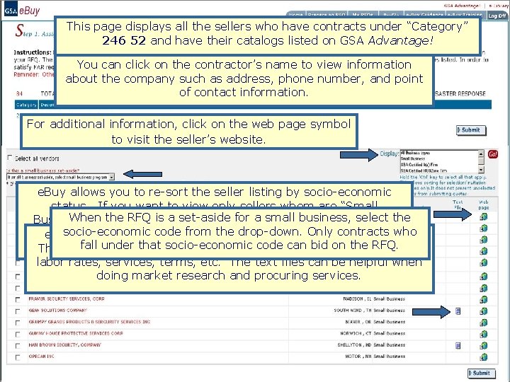 This page displays all the sellers who have contracts under “Category” 246 52 and