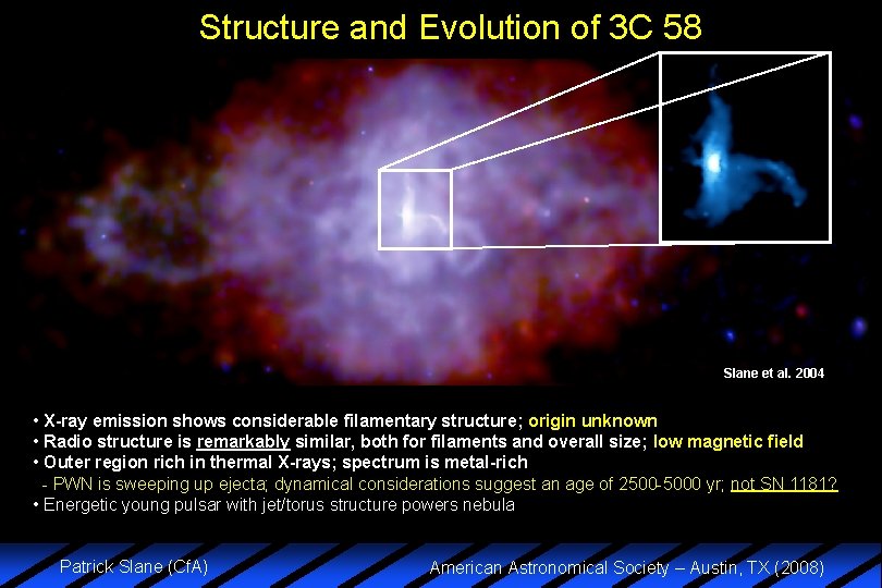 Structure and Evolution of 3 C 58 Slane et al. 2004 • X-ray emission