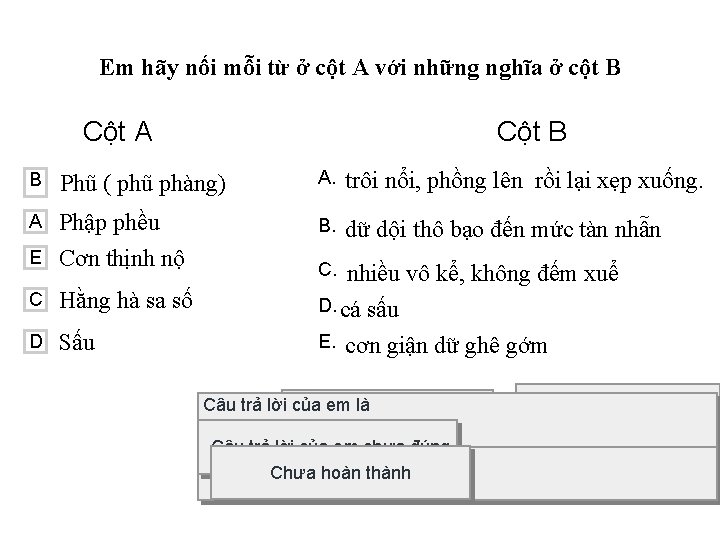 Em hãy nối mỗi từ ở cột A với những nghĩa ở cột B