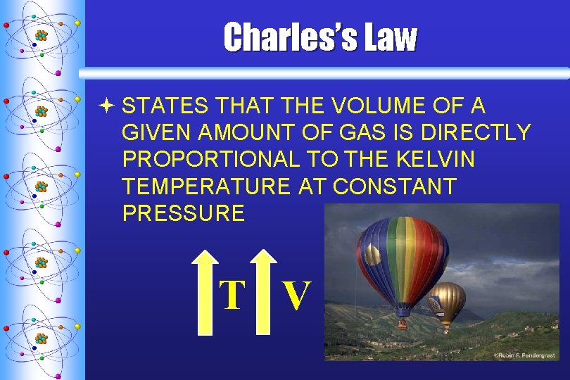 Charles’s Law ª STATES THAT THE VOLUME OF A GIVEN AMOUNT OF GAS IS