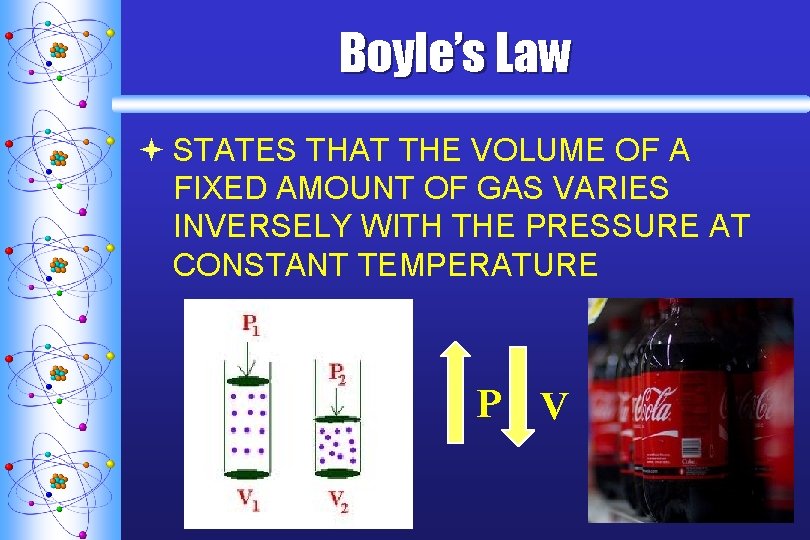 Boyle’s Law ª STATES THAT THE VOLUME OF A FIXED AMOUNT OF GAS VARIES