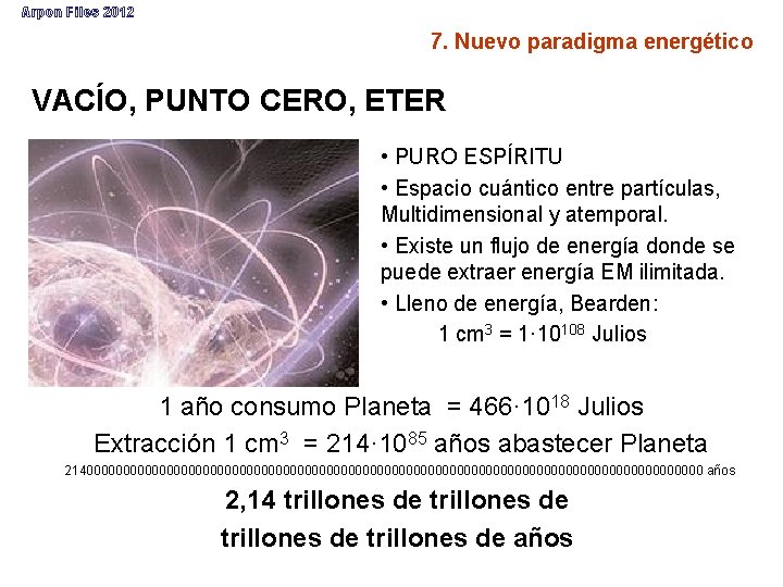 Arpon Files 2012 7. Nuevo paradigma energético VACÍO, PUNTO CERO, ETER • PURO ESPÍRITU