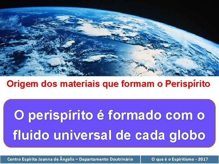 Origem dos materiais que formam o Perispírito O perispírito é formado com o fluido