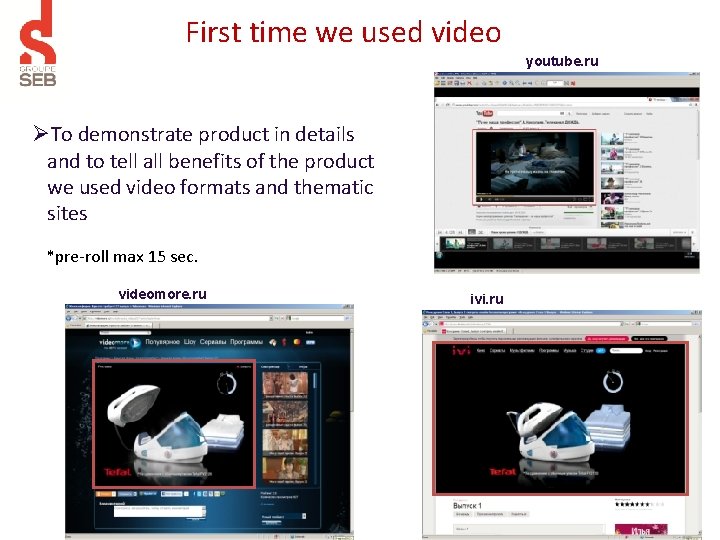 First time we used video youtube. ru ØTo demonstrate product in details and to