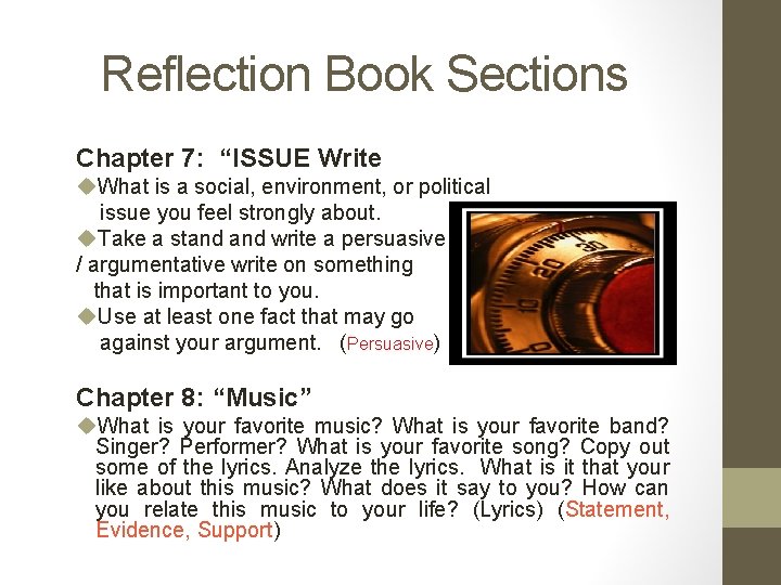 Reflection Book Sections Chapter 7: “ISSUE Write u. What is a social, environment, or