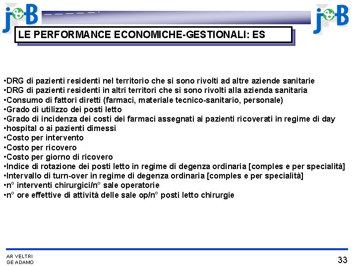 LE PERFORMANCE ECONOMICHE-GESTIONALI: ES • DRG di pazienti residenti nel territorio che si sono