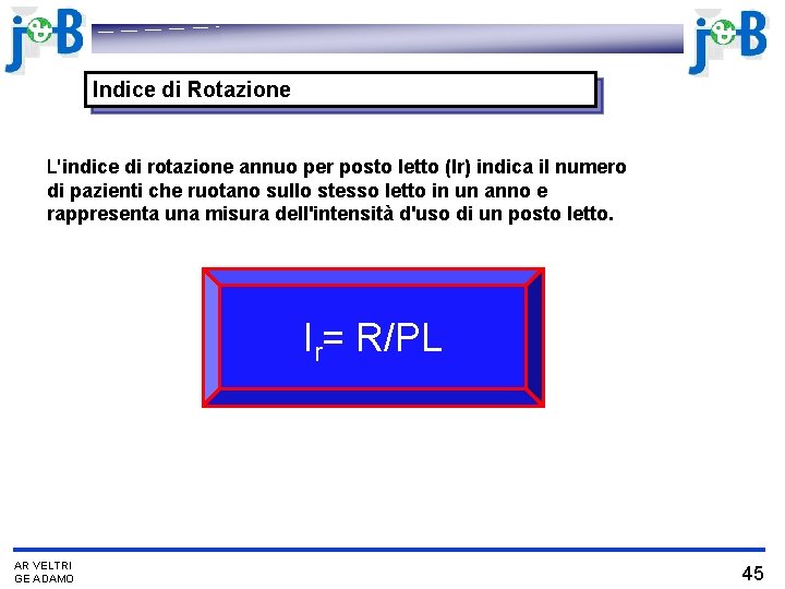 Indice di Rotazione L'indice di rotazione annuo per posto letto (Ir) indica il numero