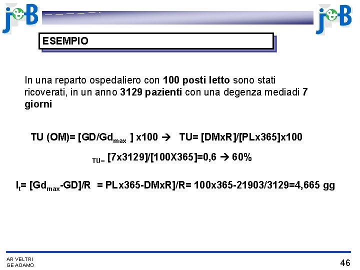 ESEMPIO In una reparto ospedaliero con 100 posti letto sono stati ricoverati, in un