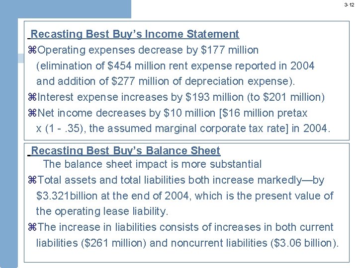 3 -12 Recasting Best Buy’s Income Statement z. Operating expenses decrease by $177 million