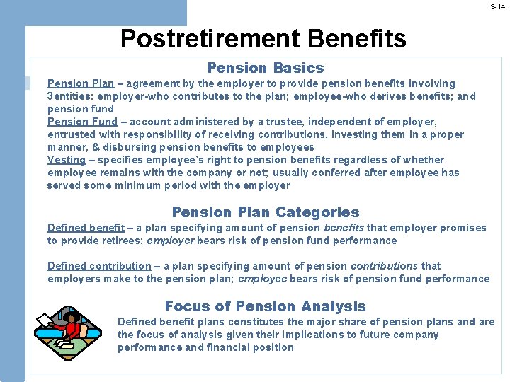 3 -14 Postretirement Benefits Pension Basics Pension Plan – agreement by the employer to