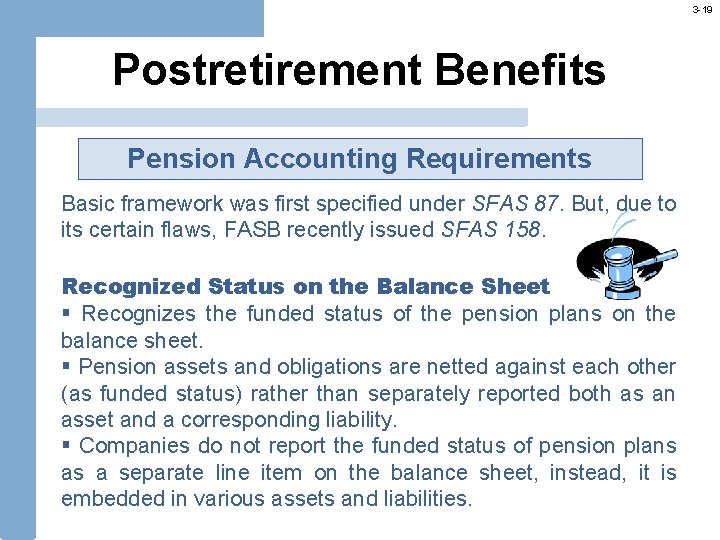 3 -19 Postretirement Benefits Pension Accounting Requirements Basic framework was first specified under SFAS