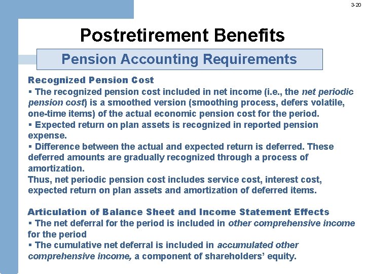 3 -20 Postretirement Benefits Pension Accounting Requirements Recognized Pension Cost § The recognized pension