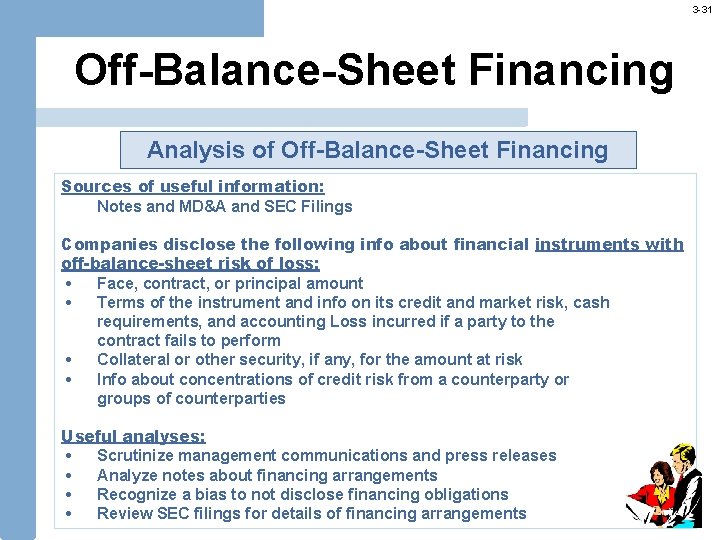 3 -31 Off-Balance-Sheet Financing Analysis of Off-Balance-Sheet Financing Sources of useful information: Notes and