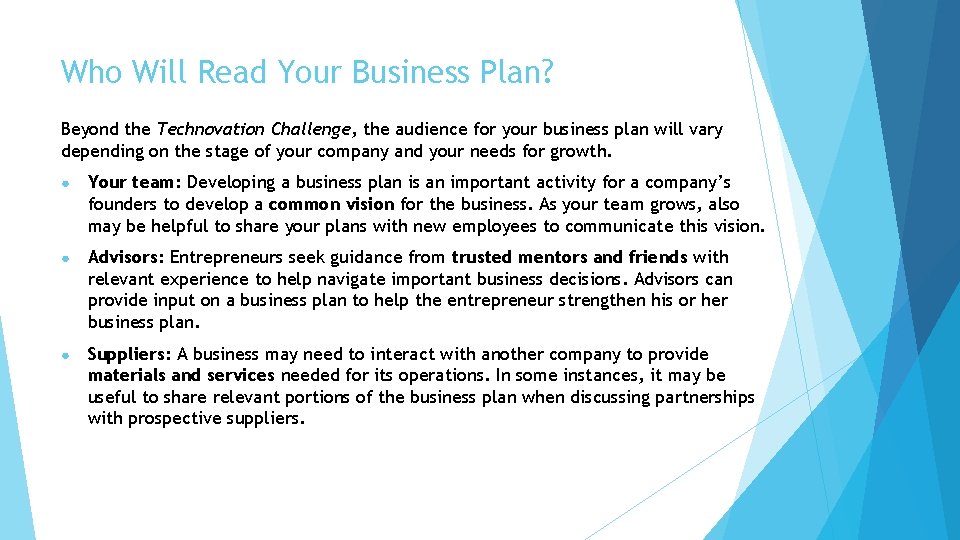 Who Will Read Your Business Plan? Beyond the Technovation Challenge, the audience for your