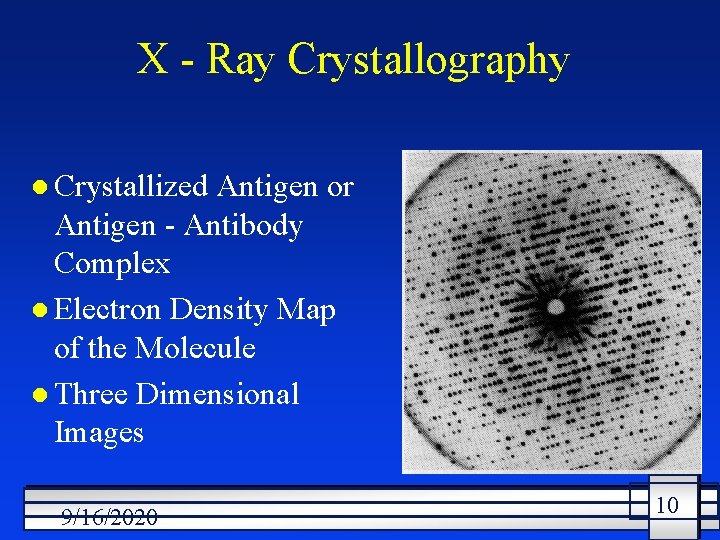 X - Ray Crystallography l Crystallized Antigen or Antigen - Antibody Complex l Electron