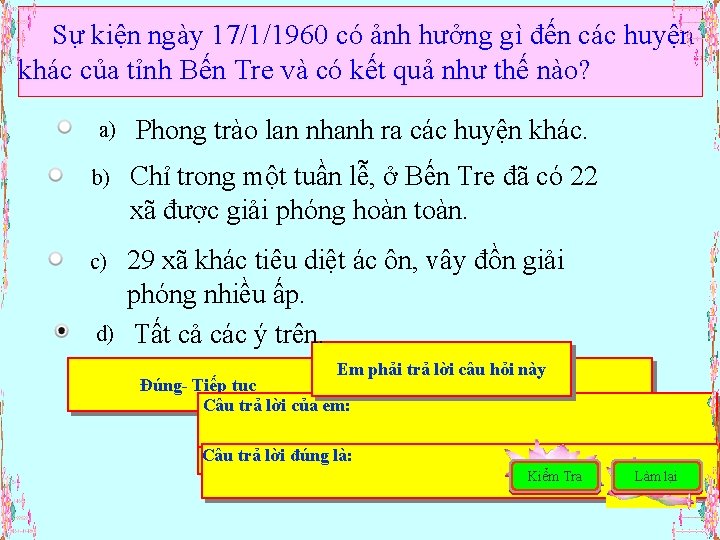 Sự kiện ngày 17/1/1960 có ảnh hưởng gì đến các huyện khác của tỉnh