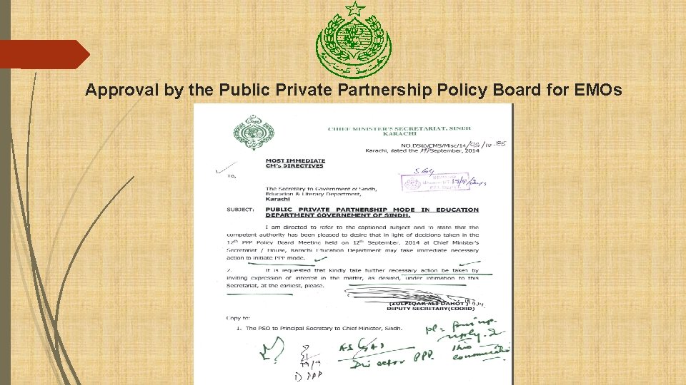 Approval by the Public Private Partnership Policy Board for EMOs 