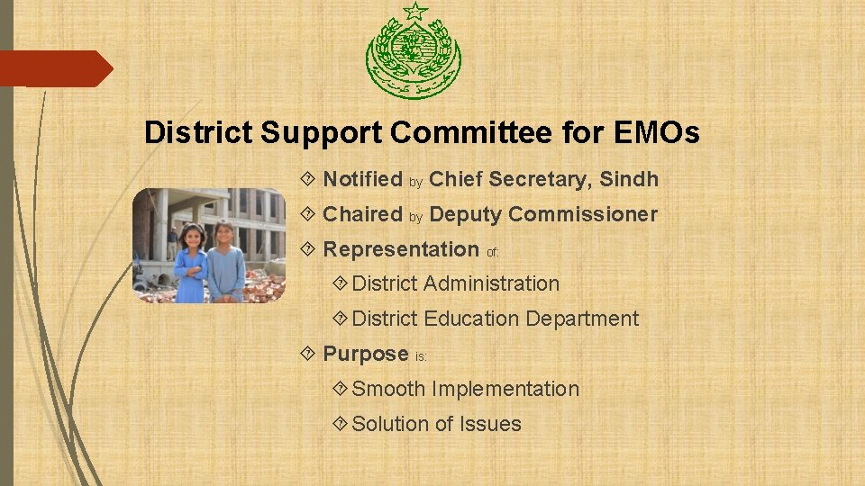 District Support Committee for EMOs Notified by Chief Secretary, Sindh Chaired by Deputy Commissioner