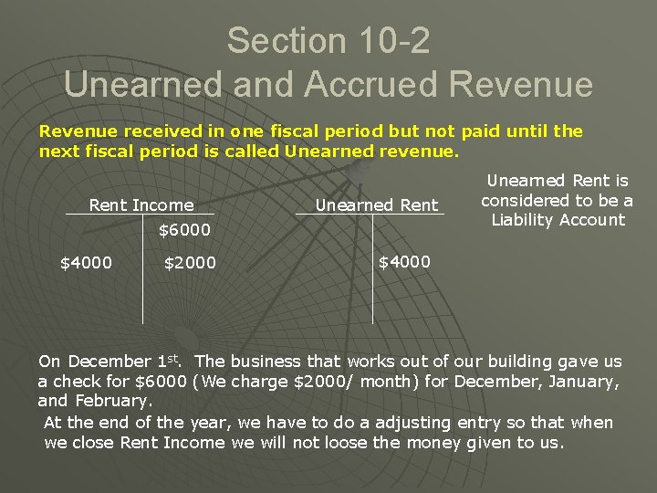 Section 10 -2 Unearned and Accrued Revenue received in one fiscal period but not