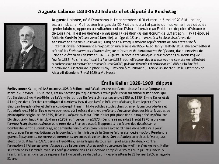 Auguste Lalance 1830 -1920 Industriel et député du Reichstag Auguste Lalance, né à Ronchamp