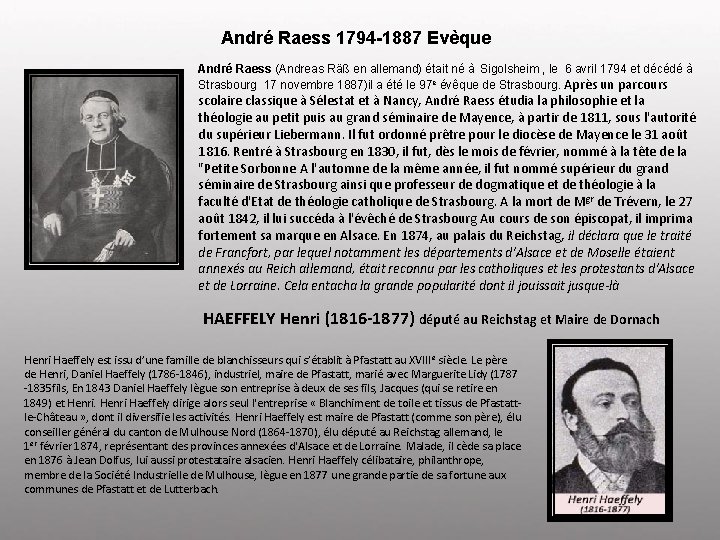 André Raess 1794 -1887 Evèque André Raess (Andreas Räß en allemand) était né à