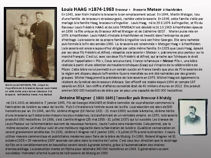 Louis HAAG » 1874 -1963 Brasseur » Brasserie Meteor à Hochfelden Marie-Louise METZGER, fille
