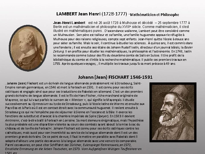 LAMBERT Jean Henri (1728 -1777) - Mathématicien et Philosophe Jean-Henri Lambert est né 26