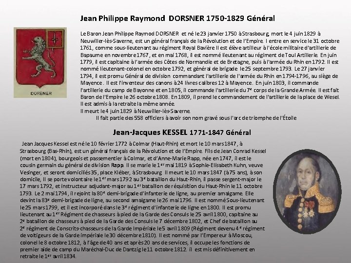 Jean Philippe Raymond DORSNER 1750 -1829 Général Le Baron Jean Philippe Raymod DORSNER et