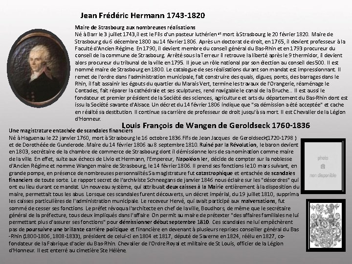 Jean Frédéric Hermann 1743 -1820 Maire de Strasbourg aux nombreuses réalisations Né à Barr