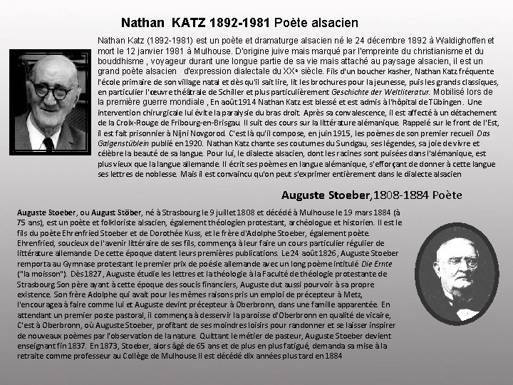 Nathan KATZ 1892 -1981 Poète alsacien Nathan Katz (1892 -1981) est un poète et